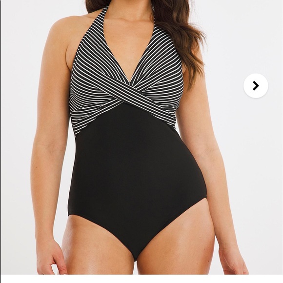 Figleaves Tailor Halter Twist Front Tummy Control Stripe Swimsuit - Picture 5 of 9